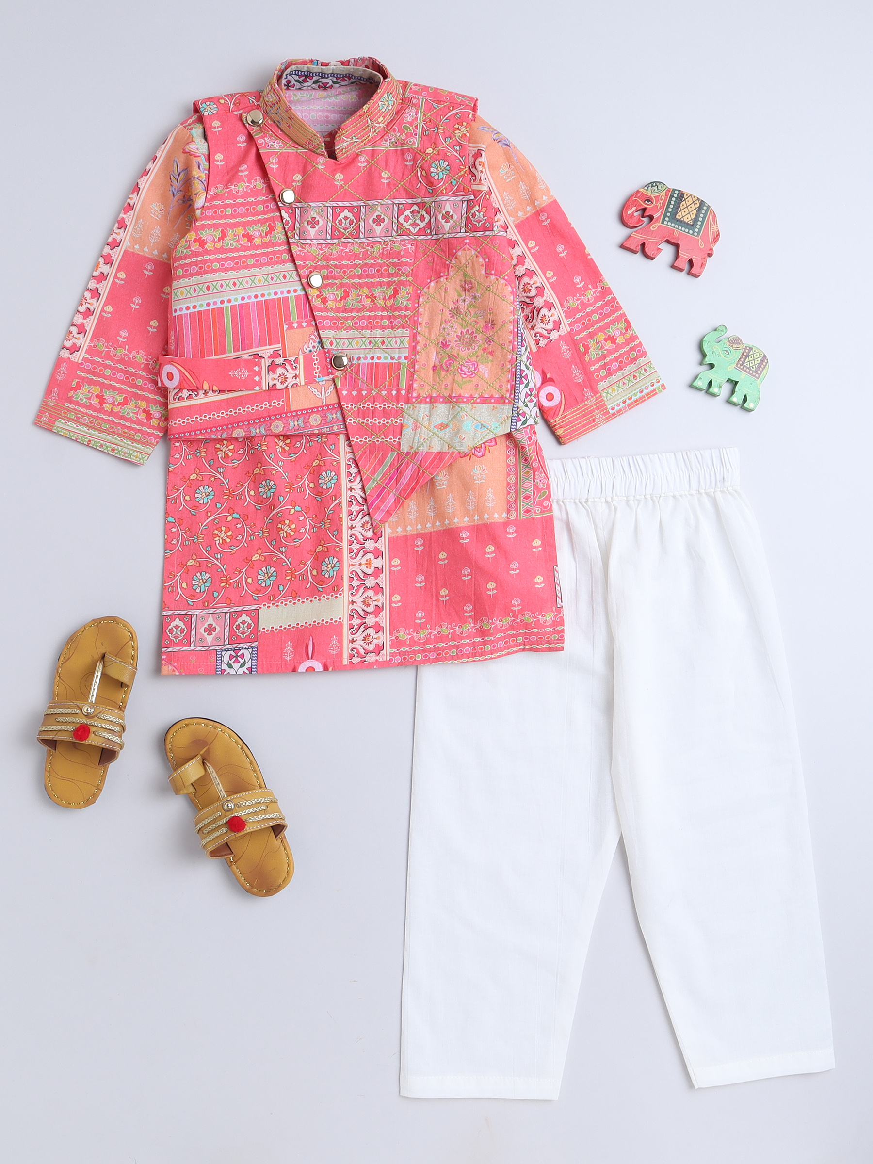 Floral Kurta pajama Jacket Set for boys